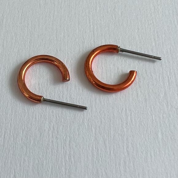 Vintage 90s Orange Acrylic Mini Hoop Earrings Translucent Post Back Y2K Small - Picture 2 of 4